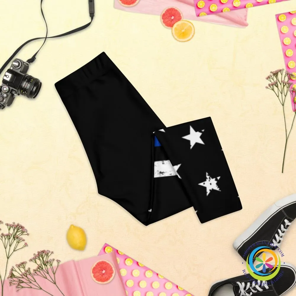 Blue & White Striped Star  Capri Leggings