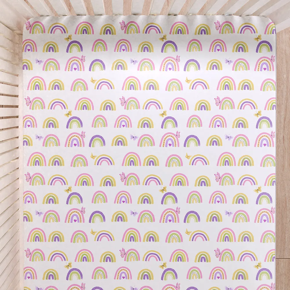 Fancy Fluff  7 Pc Organic Baby Cot Bedding Set- Rainbow Dreams