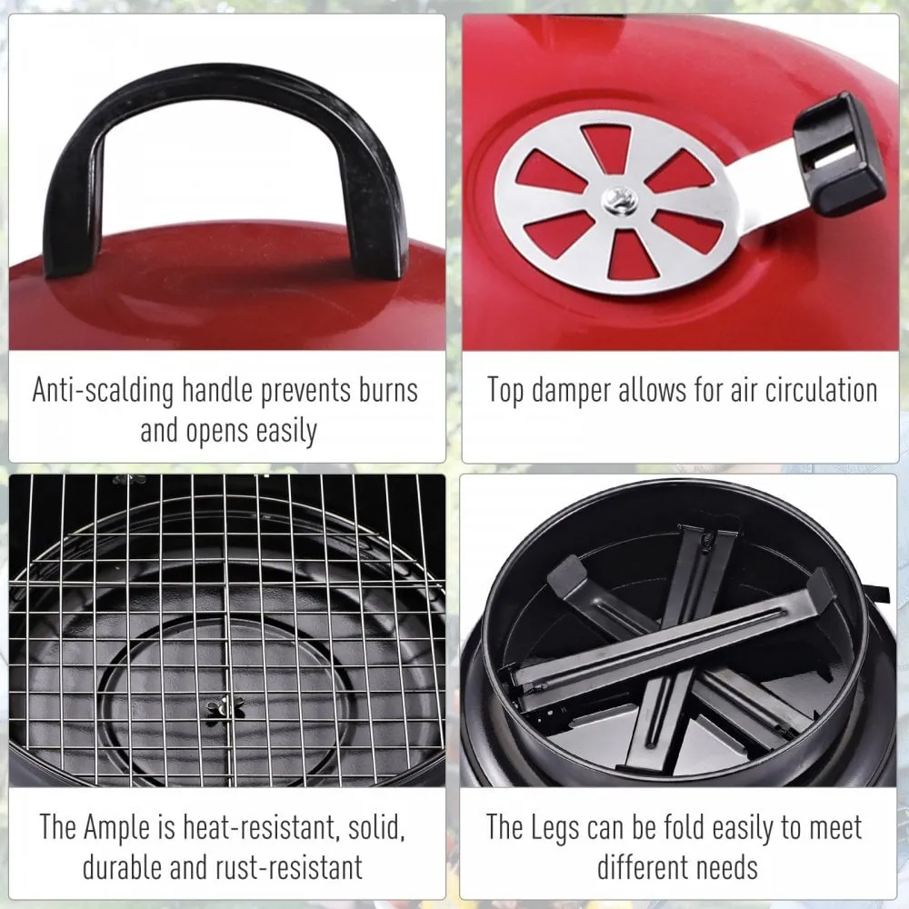 Outsunny Compact Portable Charcoal BBQ Grill - Red