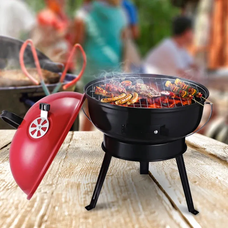 Outsunny Compact Portable Charcoal BBQ Grill - Red