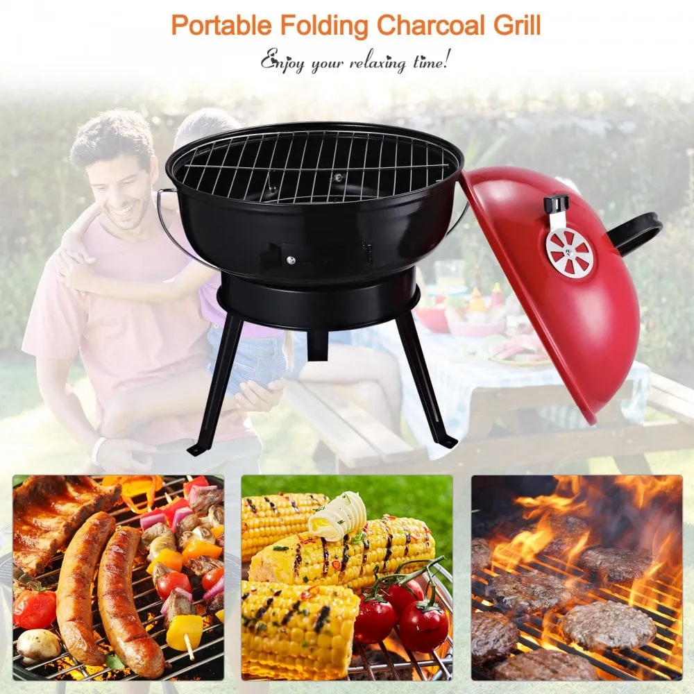Outsunny Compact Portable Charcoal BBQ Grill - Red