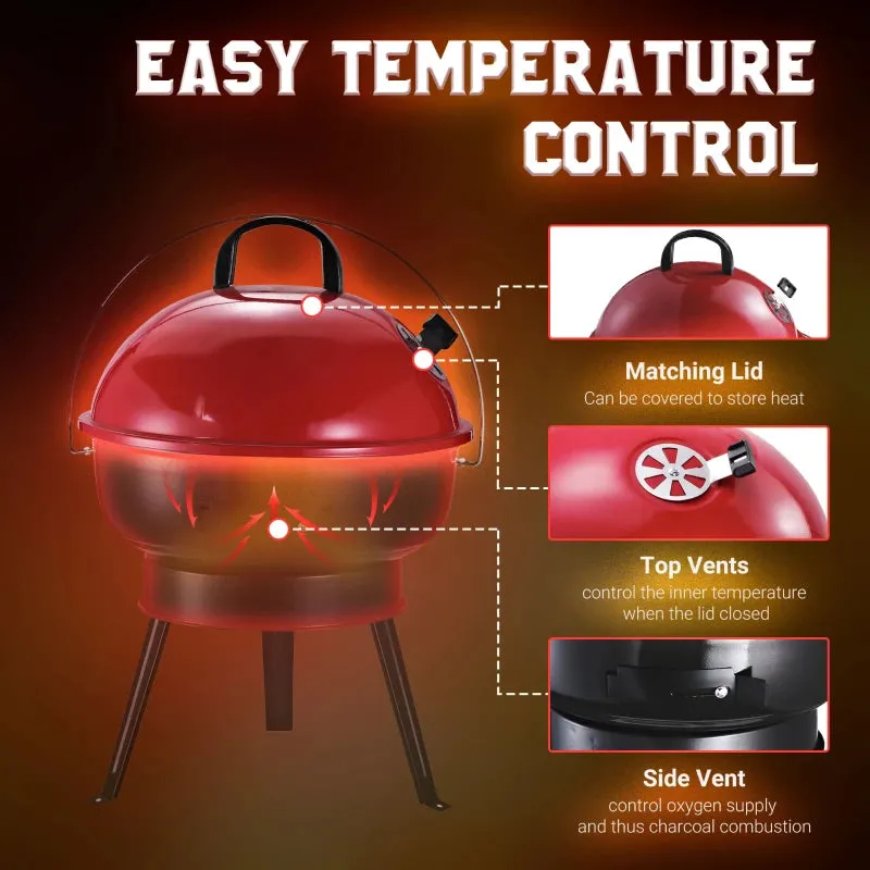Outsunny Compact Portable Charcoal BBQ Grill - Red