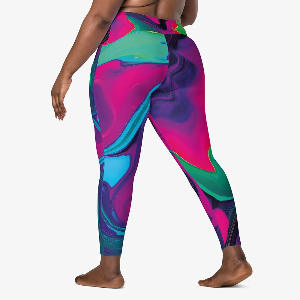 Recycled Printed Leggings "Funky Lava" Green/Magenta with Pockets