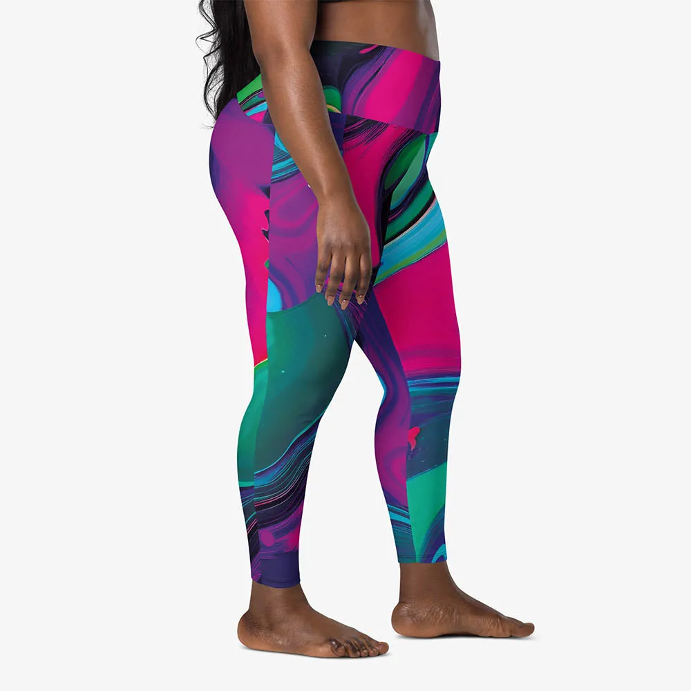 Recycled Printed Leggings "Funky Lava" Green/Magenta with Pockets