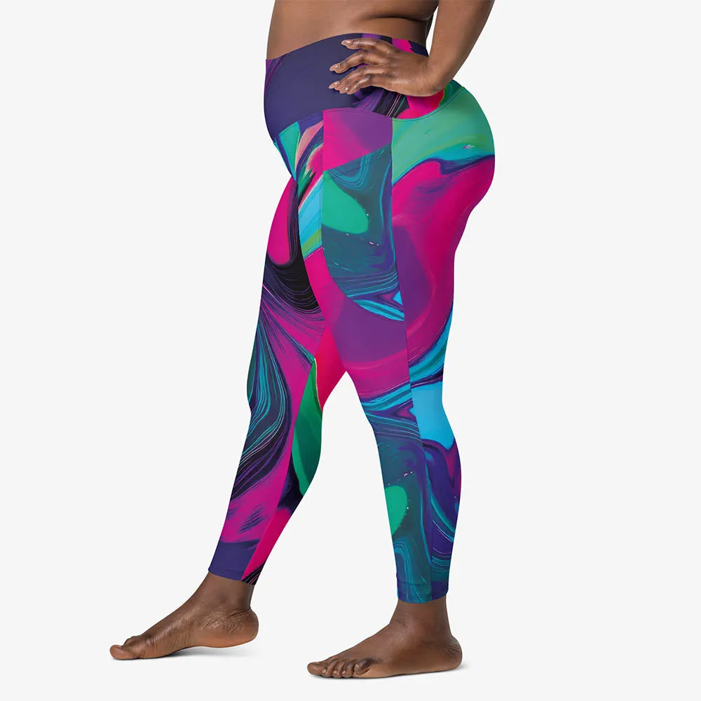 Recycled Printed Leggings "Funky Lava" Green/Magenta with Pockets