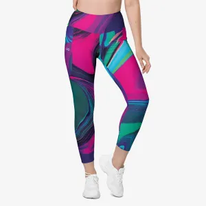 Recycled Printed Leggings "Funky Lava" Green/Magenta with Pockets