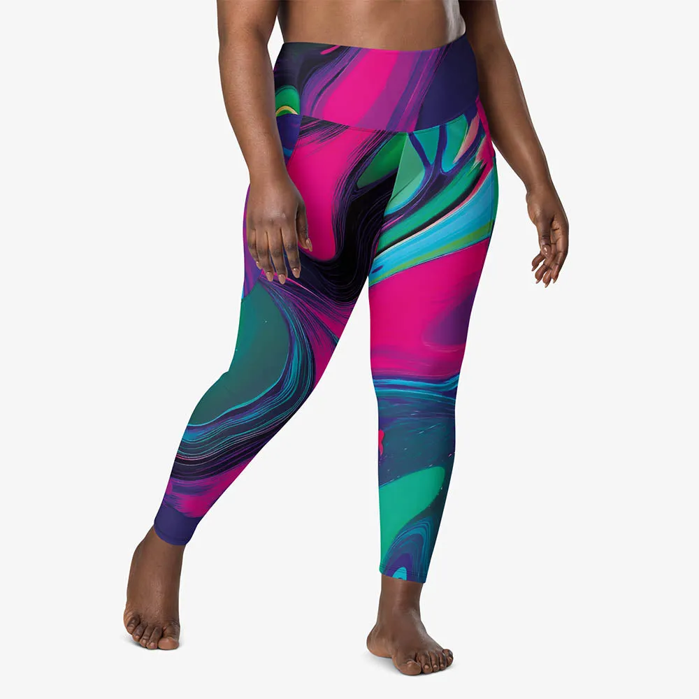 Recycled Printed Leggings "Funky Lava" Green/Magenta with Pockets