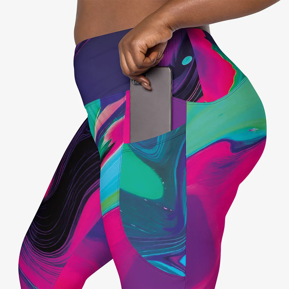 Recycled Printed Leggings "Funky Lava" Green/Magenta with Pockets