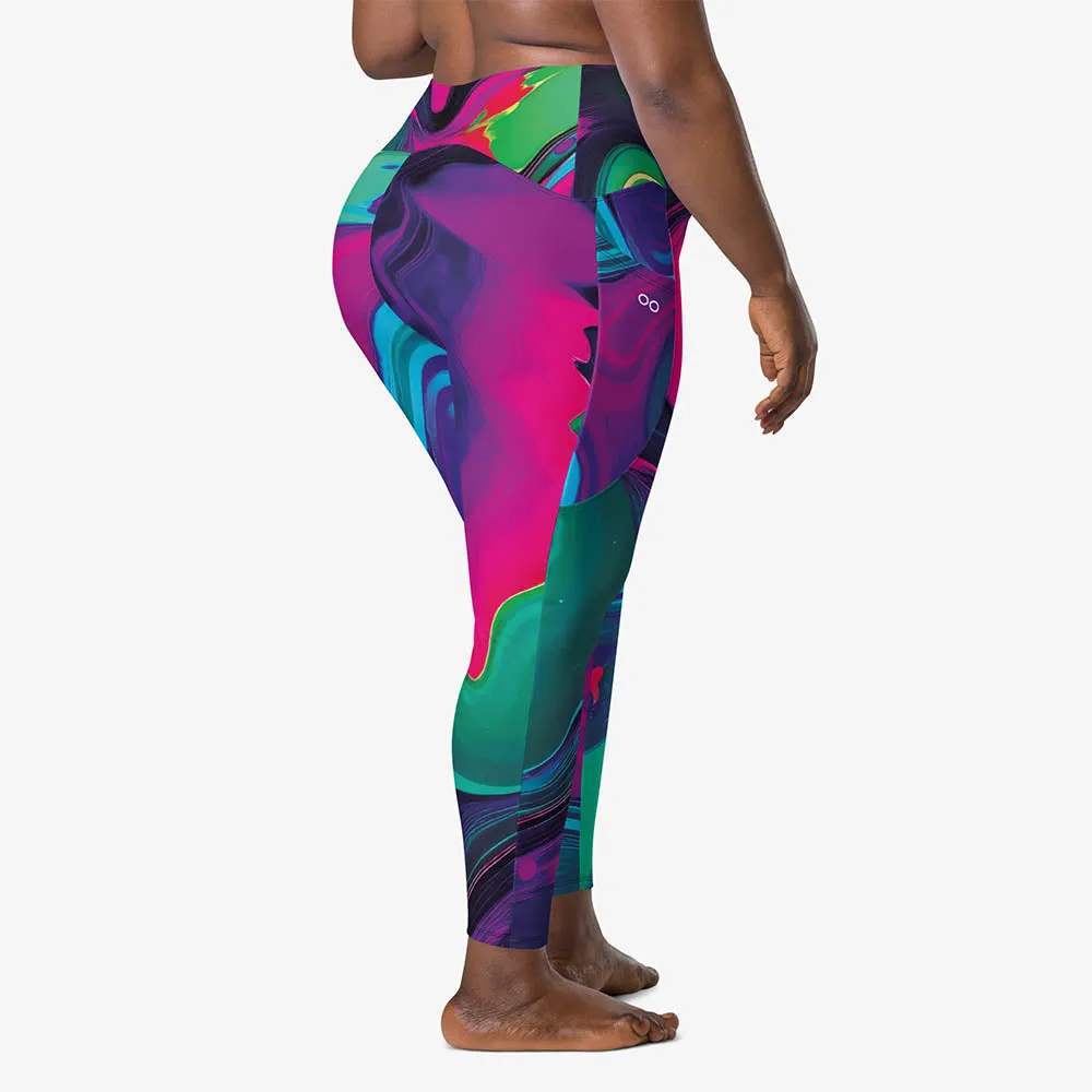 Recycled Printed Leggings "Funky Lava" Green/Magenta with Pockets
